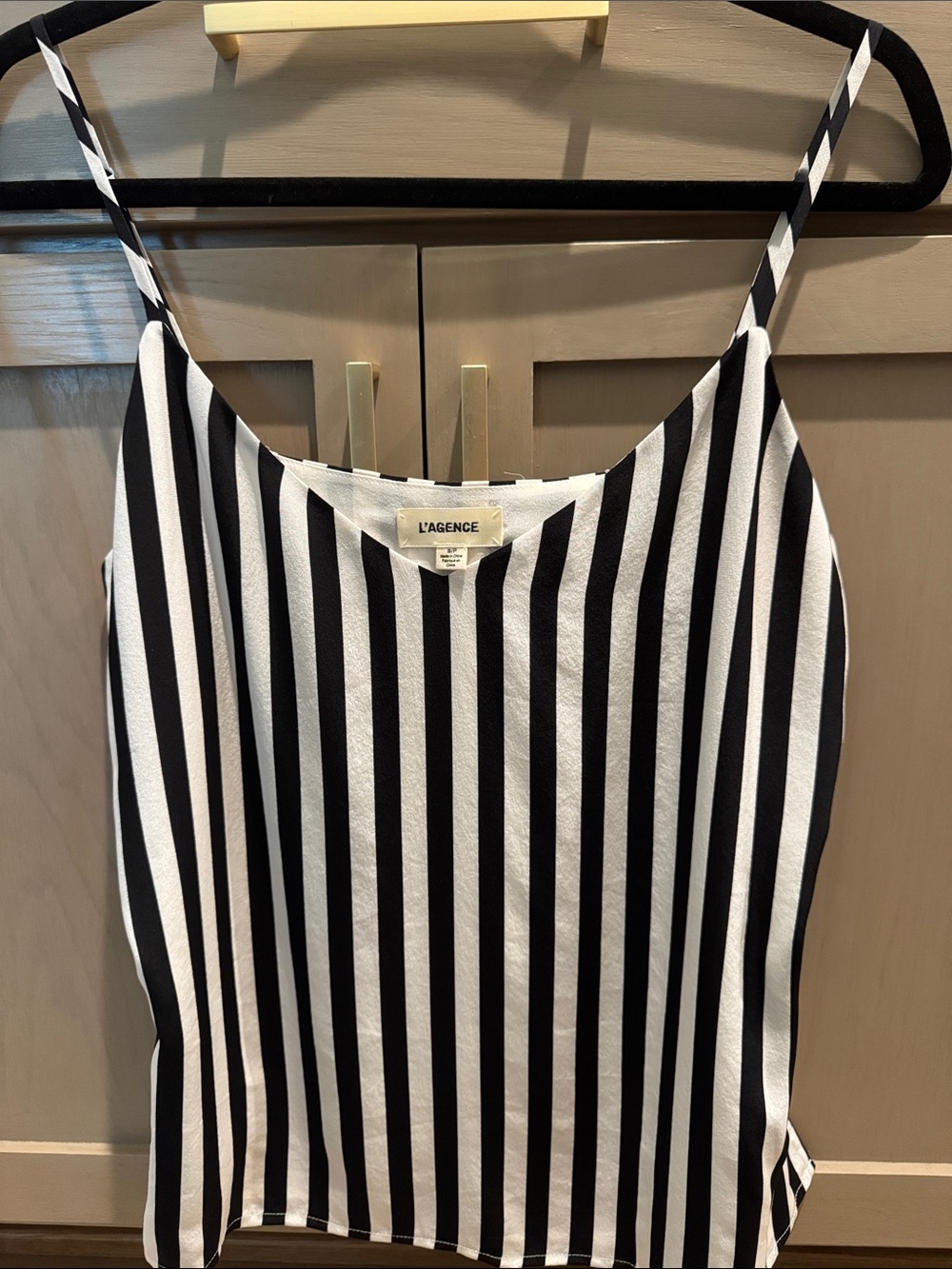 L'AGENCE Black & White Striped Silk Cami